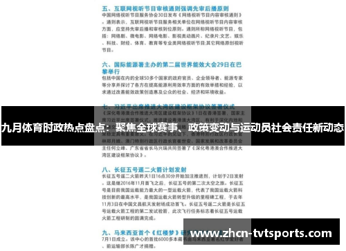 九月体育时政热点盘点：聚焦全球赛事、政策变动与运动员社会责任新动态